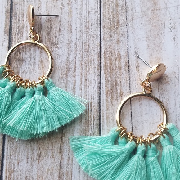 Mint tassel earrings - Picture 4 of 5